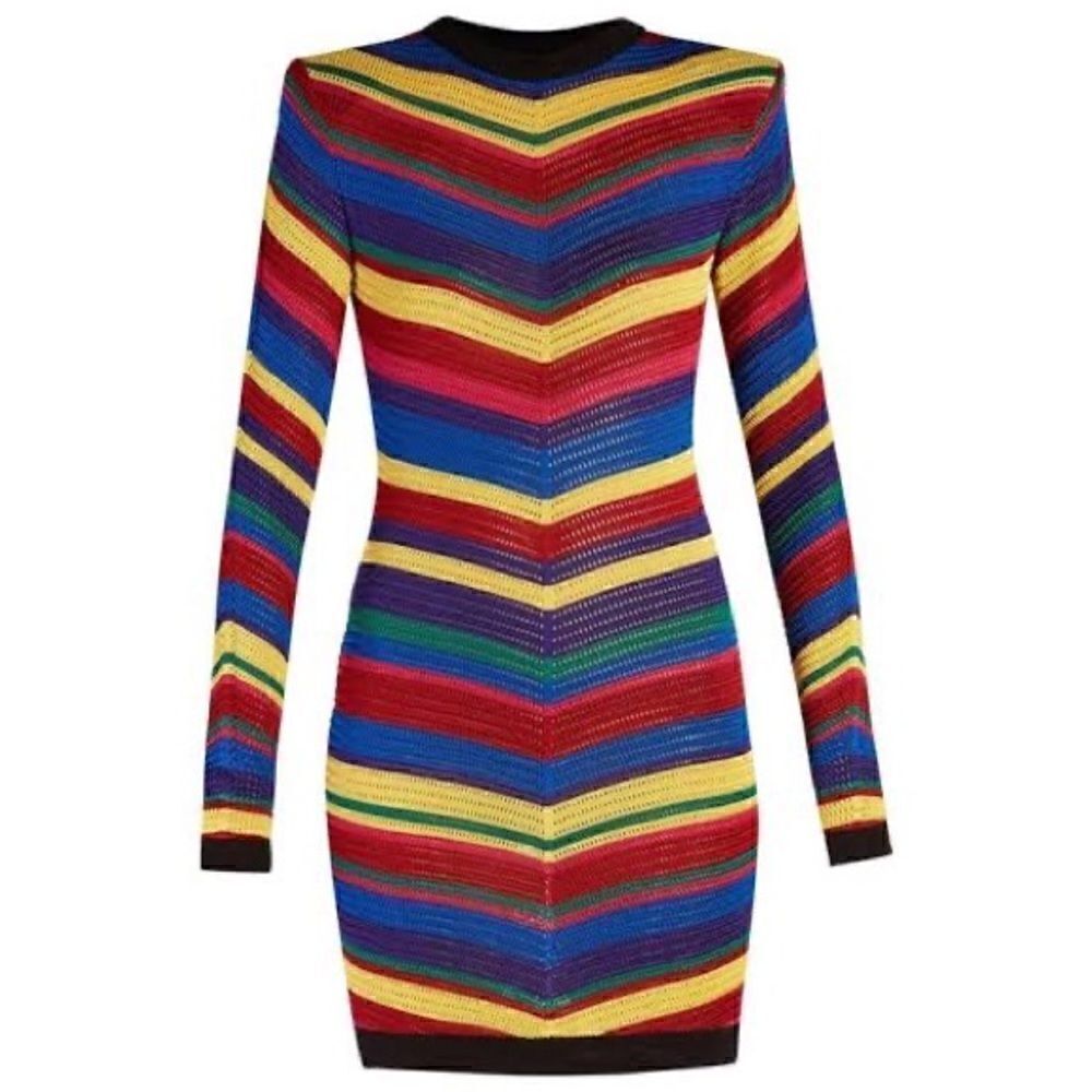 Inspired Rainbow Diagonal Striped Breathable Knitted Dress. Size XS.